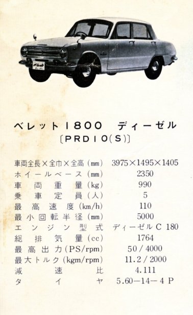 1964 Isuzu Bellett range calendar - 01 - Isuzu Bellett - 1800cc Diesel - 4-door - PRD10(S).jpg