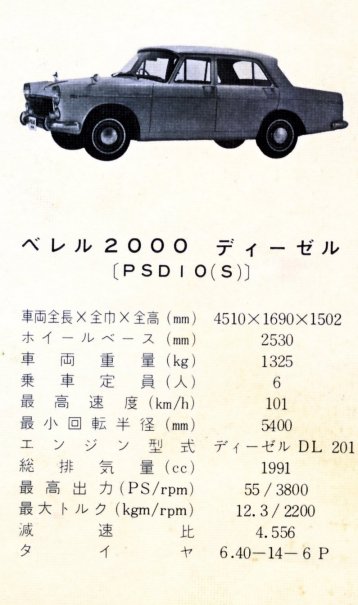 1964 Isuzu Bellett range calendar - 09 - Isuzu Bellel - 2000cc Diesel - 4-door - PSD10(S).jpg
