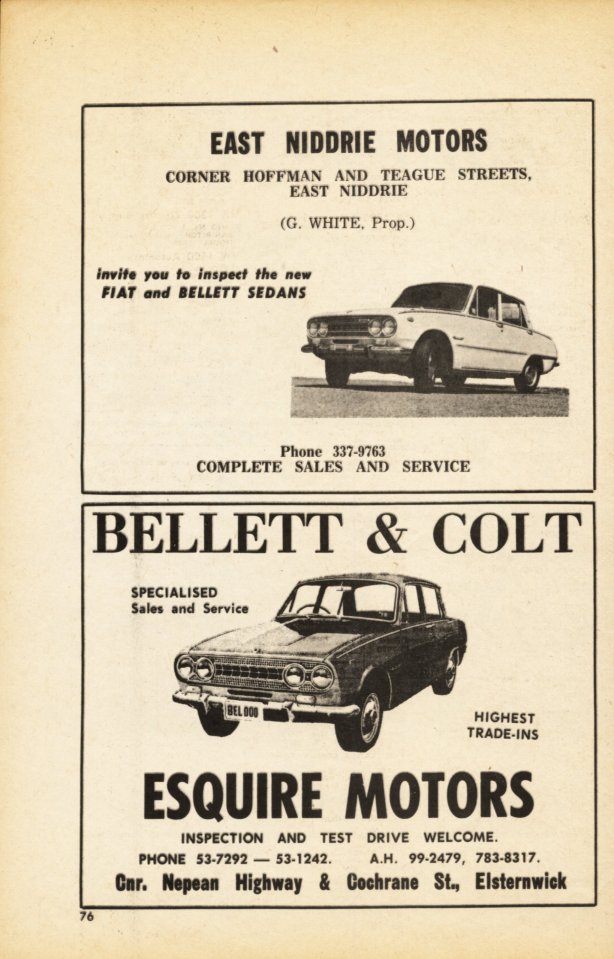 1967 Isuzu Bellett 1500 & Mitsubishi Colt 1100 advertisement from unknown Australian publication - 2-sided - 02.jpg
