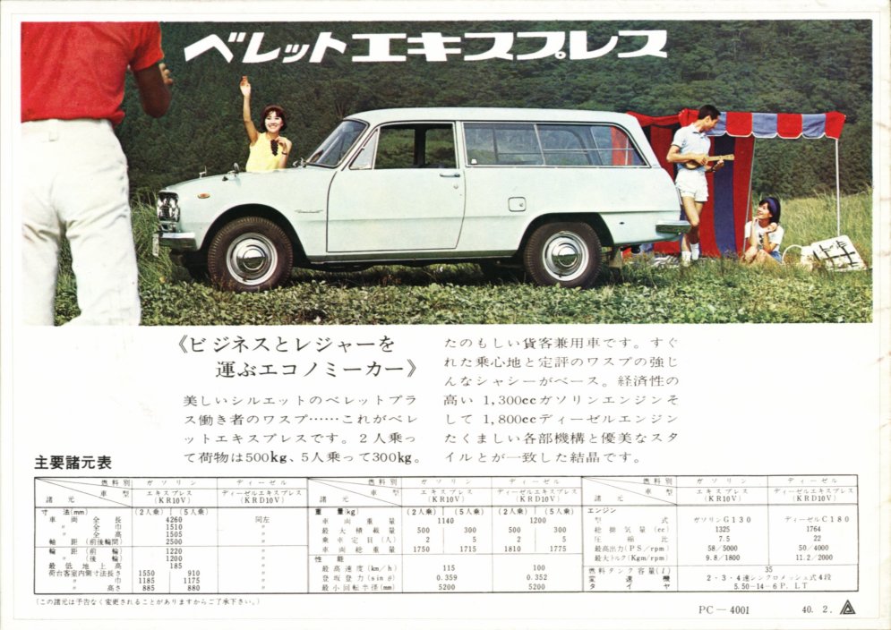 1965 Isuzu Bellett range pamphlet - Japanese - single sheet, 4-panels - 04 - rear cover with Express.jpg