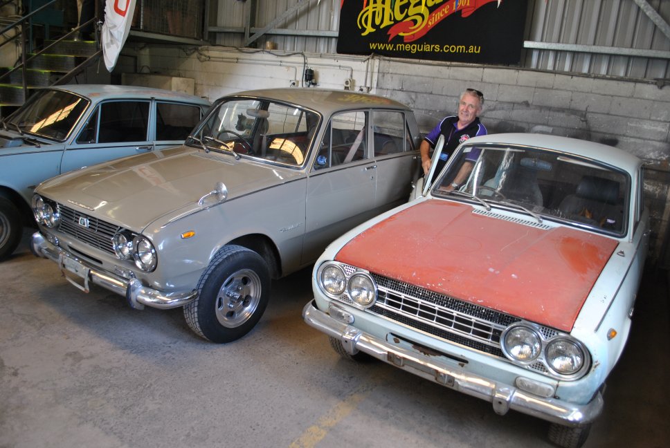 20 October - 29 - Bemboka - Gary Smith's shed - 1966 Bellett sedan and 1967 Bellett sedan with Dave 'BULLITT' Mitchell.JPG